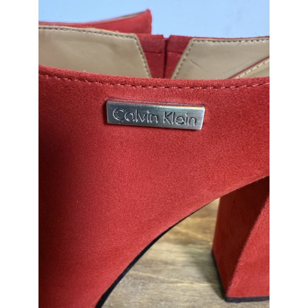 Calvin Klein Red Suede Open Toe Block Heel Mules Women’s Size 8 -shoes - Picture 5 of 13